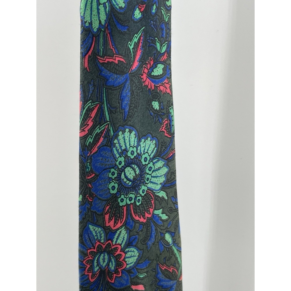 BRIONI Mens Black Luxury Tie Flowers 100% Silk Hand Made Italy Multicolor Vtg